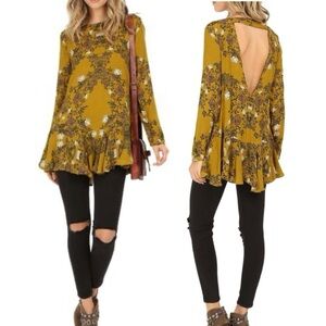 Free People Smooth Talker Tunic Dress Size Small Floral Long Sleeve Ruffle Hem